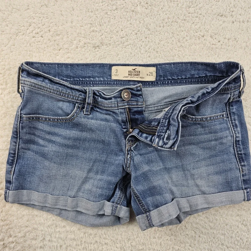 Hollister Midi Jean Shorts Women's 3 26 Blue Longest‎ Length 4
